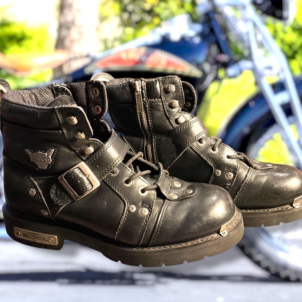 Men's 11.5 HARLEY-DAVIDSON Brake Buckle Side Zip Leather Boots